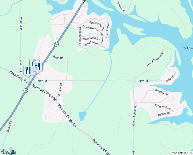 map of restaurants, bars, coffee shops, grocery stores, and more near 183 Haley Road in Jackson