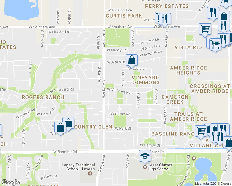 map of restaurants, bars, coffee shops, grocery stores, and more near 6805 South 42nd Drive in Phoenix