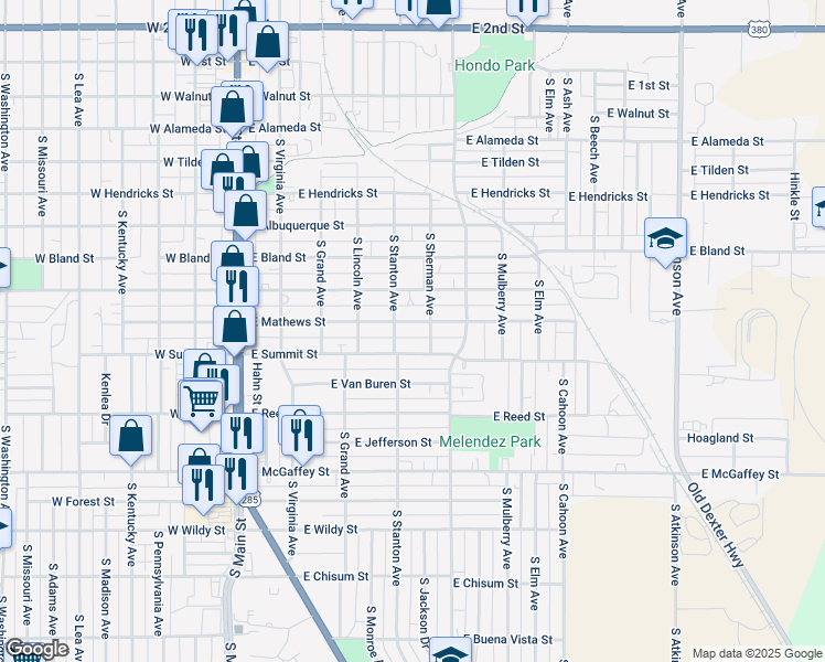map of restaurants, bars, coffee shops, grocery stores, and more near 509 East Summit Street in Roswell