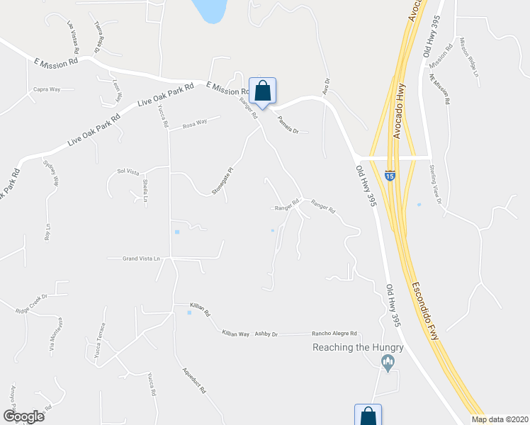 map of restaurants, bars, coffee shops, grocery stores, and more near 375 Ranger Road in Fallbrook