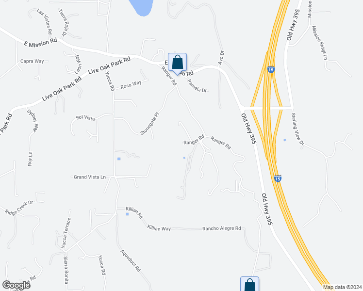 map of restaurants, bars, coffee shops, grocery stores, and more near 375 Ranger Road in Fallbrook