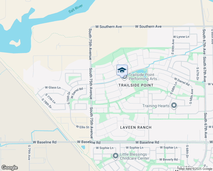 map of restaurants, bars, coffee shops, grocery stores, and more near 7411 West Glass Lane in Phoenix