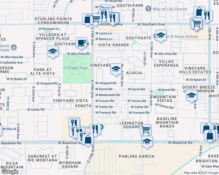map of restaurants, bars, coffee shops, grocery stores, and more near 1737 West Darrel Road in Phoenix