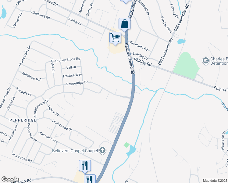 map of restaurants, bars, coffee shops, grocery stores, and more near 2118 Pepperidge Drive in Augusta