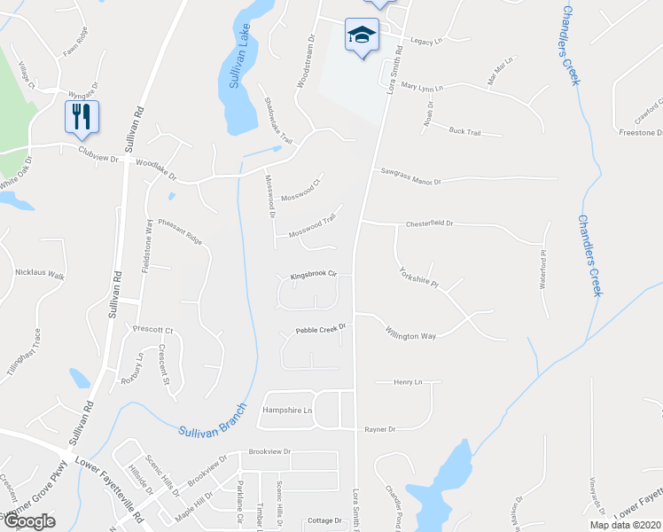 map of restaurants, bars, coffee shops, grocery stores, and more near 23 Kingsbrook Circle in Newnan