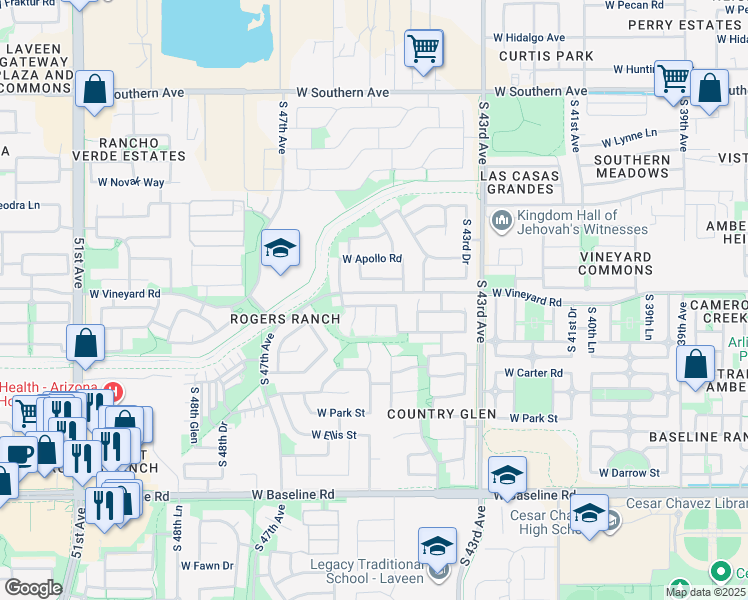 map of restaurants, bars, coffee shops, grocery stores, and more near 6814 South 44th Lane in Phoenix