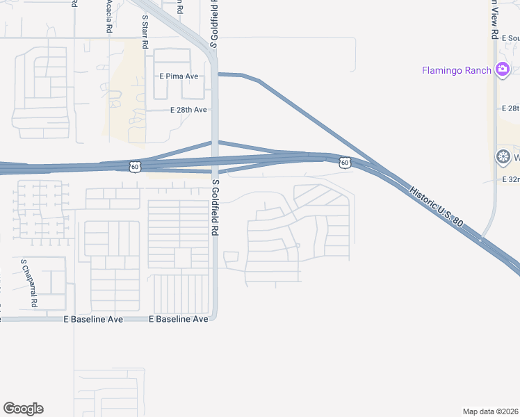 map of restaurants, bars, coffee shops, grocery stores, and more near 3301 South Goldfield Road in Apache Junction