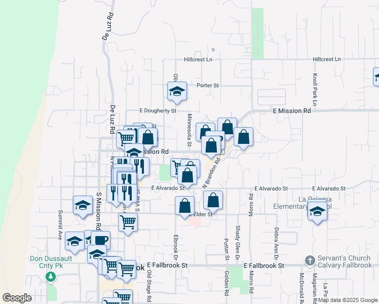 map of restaurants, bars, coffee shops, grocery stores, and more near East Mission Road & Minnesota Avenue in Fallbrook