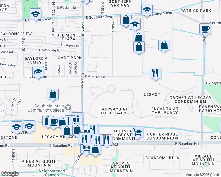 map of restaurants, bars, coffee shops, grocery stores, and more near 2521 East Darrel Road in Phoenix