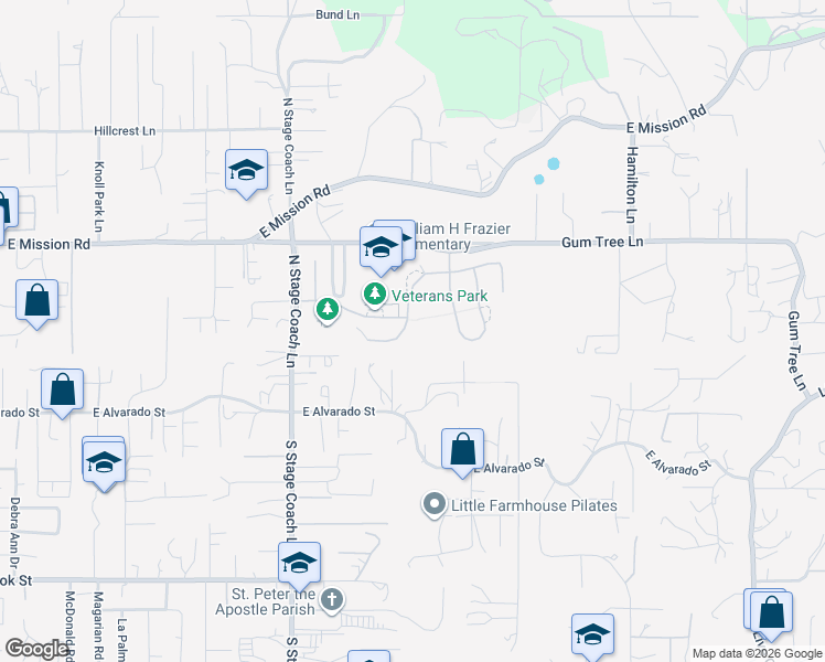 map of restaurants, bars, coffee shops, grocery stores, and more near 1961 James Gaynor Street in Fallbrook