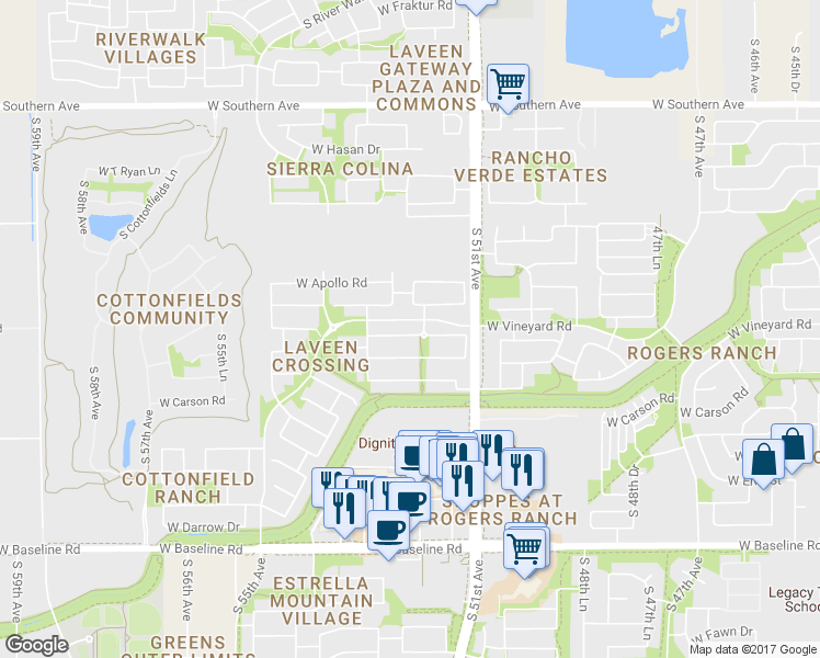 map of restaurants, bars, coffee shops, grocery stores, and more near 5230 W Glass Ln in Laveen