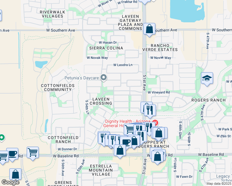 map of restaurants, bars, coffee shops, grocery stores, and more near 5250 West Glass Lane in Phoenix