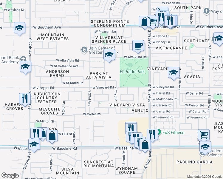 map of restaurants, bars, coffee shops, grocery stores, and more near 6905 South 21st Drive in Phoenix