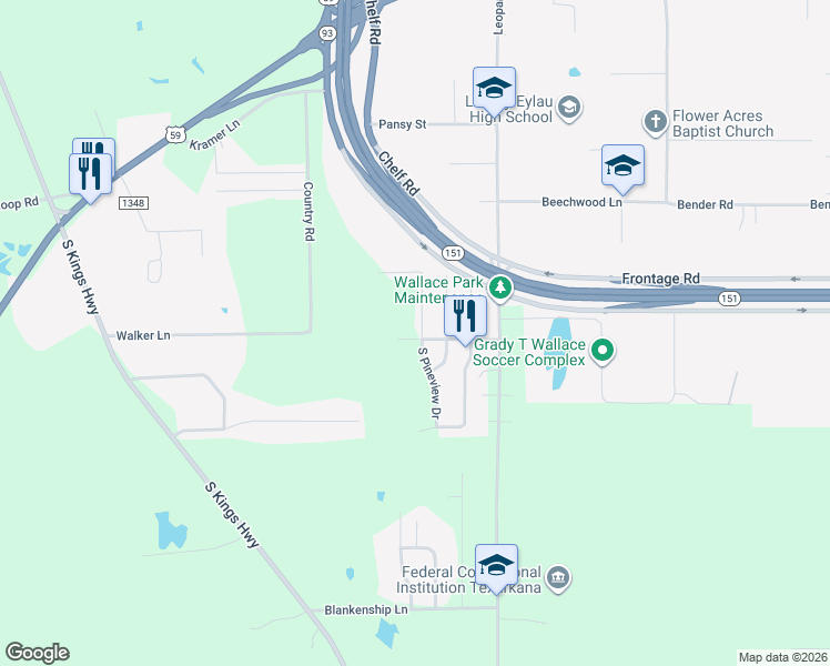 map of restaurants, bars, coffee shops, grocery stores, and more near 43 Castleberry in Texarkana