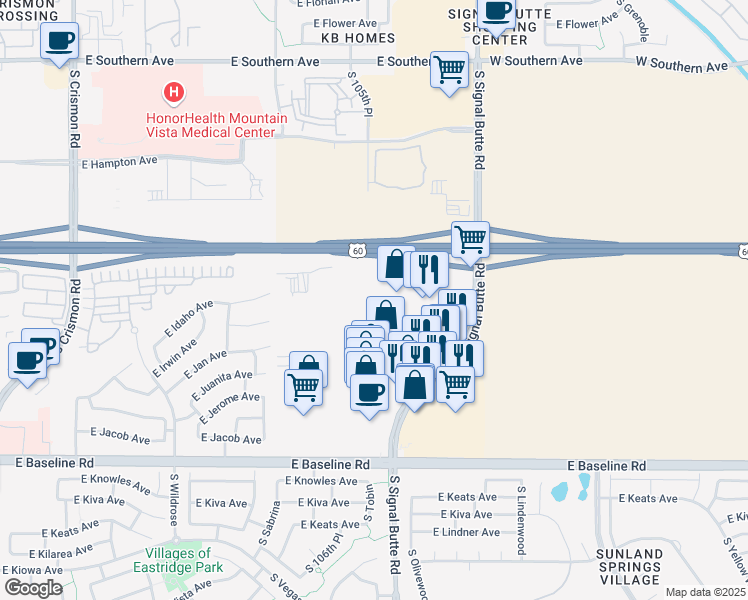 map of restaurants, bars, coffee shops, grocery stores, and more near in Mesa