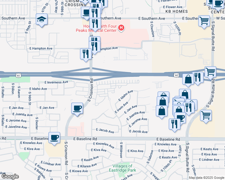 map of restaurants, bars, coffee shops, grocery stores, and more near 10139 East Isleta Avenue in Mesa