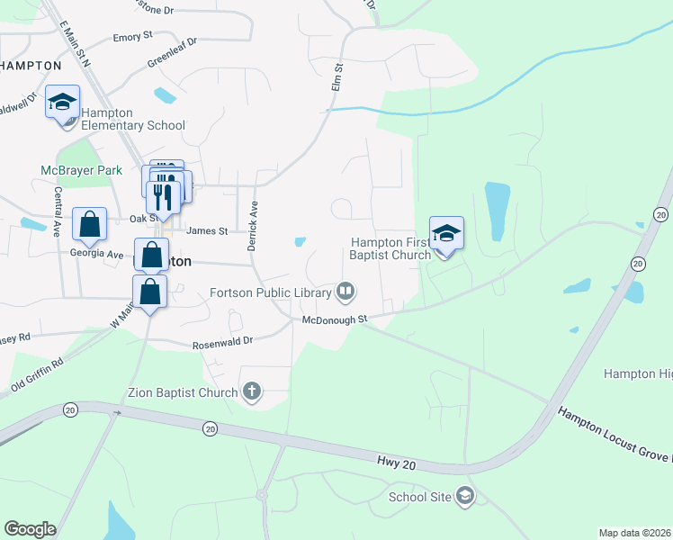 map of restaurants, bars, coffee shops, grocery stores, and more near 65 Mallie Court in Hampton