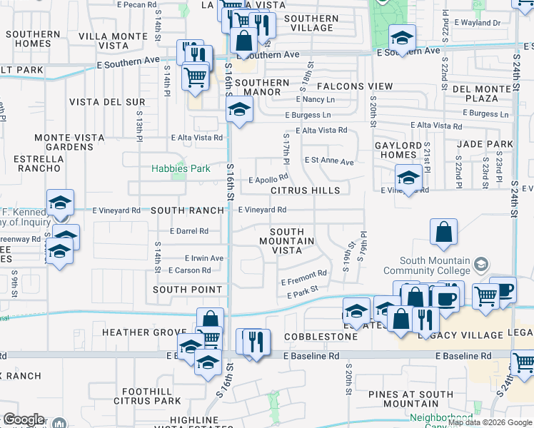 map of restaurants, bars, coffee shops, grocery stores, and more near 1643 East Saint Charles Avenue in Phoenix