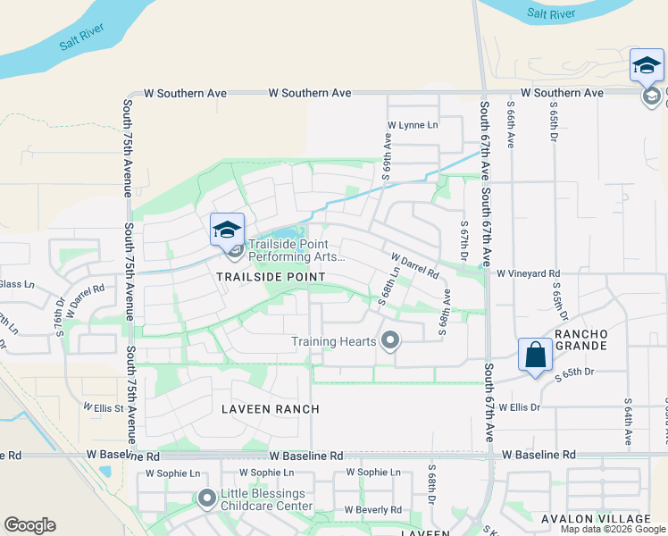 map of restaurants, bars, coffee shops, grocery stores, and more near 6825 South 70th Drive in Phoenix