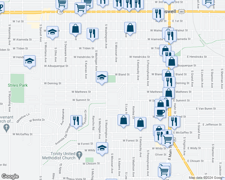 map of restaurants, bars, coffee shops, grocery stores, and more near 605 West Mathews Street in Roswell