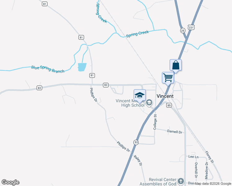 map of restaurants, bars, coffee shops, grocery stores, and more near 60 John Sparkman Court in Vincent