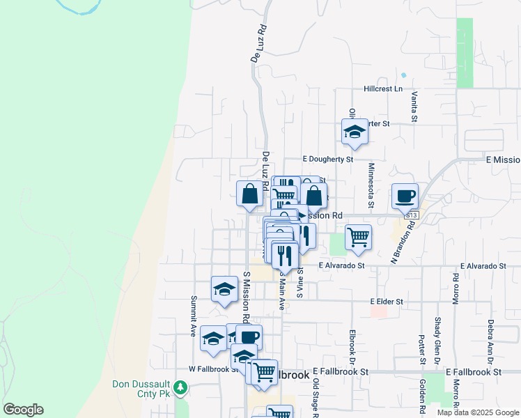 map of restaurants, bars, coffee shops, grocery stores, and more near 408 North Pico Avenue in Fallbrook