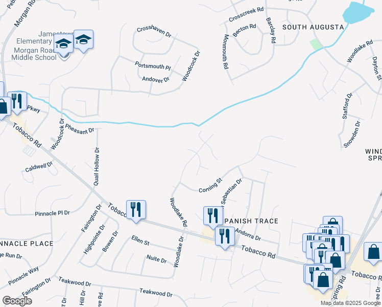 map of restaurants, bars, coffee shops, grocery stores, and more near 2919 Crosscreek Road in Hephzibah