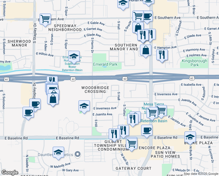 map of restaurants, bars, coffee shops, grocery stores, and more near 1620 South Williams in Mesa