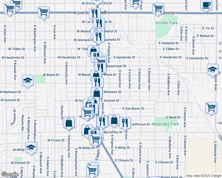 map of restaurants, bars, coffee shops, grocery stores, and more near 100-198 E Deming St in Roswell