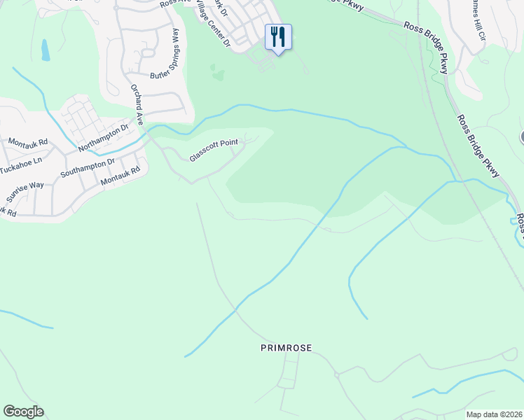 map of restaurants, bars, coffee shops, grocery stores, and more near 4250 Glasscott Crossing in Hoover
