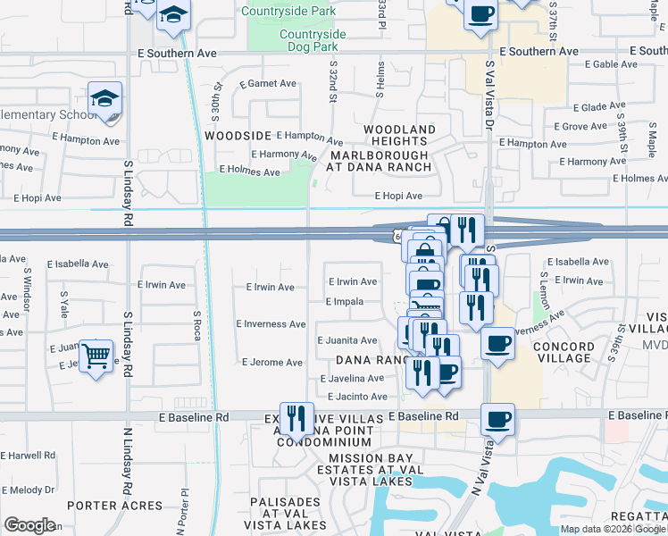 map of restaurants, bars, coffee shops, grocery stores, and more near 1644 South Creston in Mesa