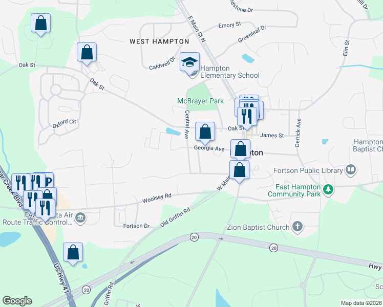 map of restaurants, bars, coffee shops, grocery stores, and more near 22 Georgia Avenue in Hampton