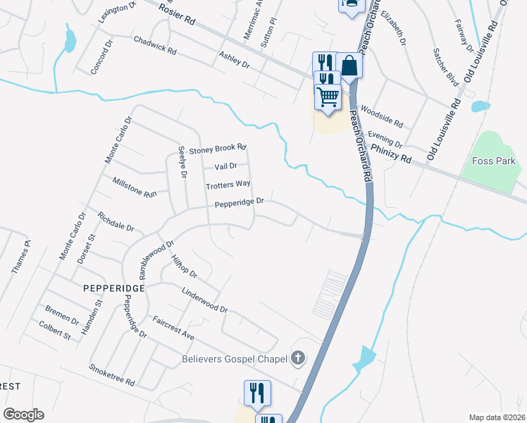 map of restaurants, bars, coffee shops, grocery stores, and more near 2138 Pepperidge Drive in Augusta