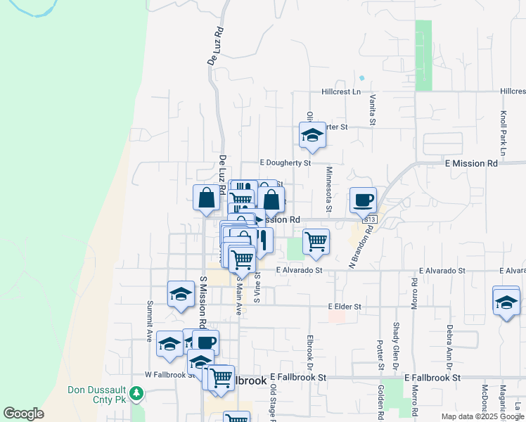 map of restaurants, bars, coffee shops, grocery stores, and more near 438 North Vine Street in Fallbrook