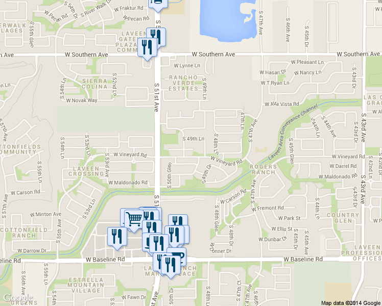 map of restaurants, bars, coffee shops, grocery stores, and more near 4923 W St Kateri Dr in Phoenix