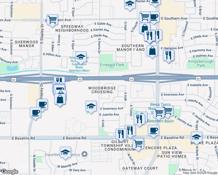 map of restaurants, bars, coffee shops, grocery stores, and more near 1620 South Williams in Mesa