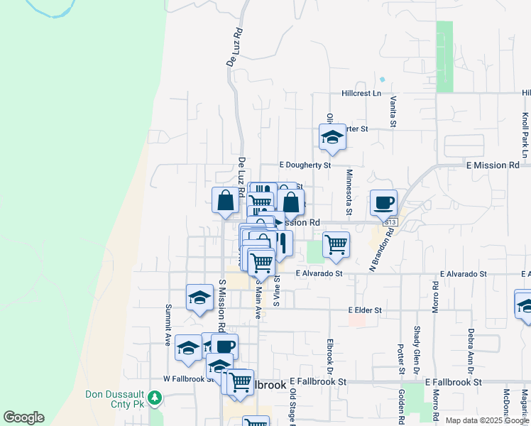 map of restaurants, bars, coffee shops, grocery stores, and more near 438 North Vine Street in Fallbrook