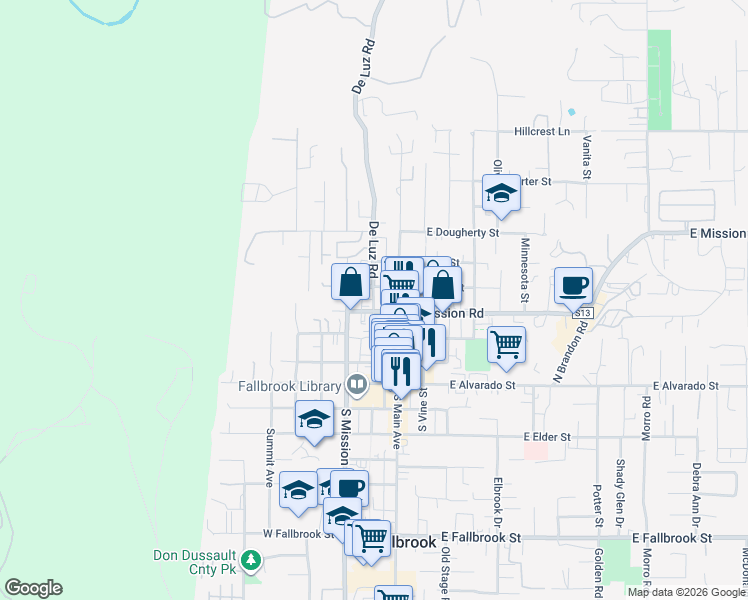 map of restaurants, bars, coffee shops, grocery stores, and more near 437 North Pico Avenue in Fallbrook