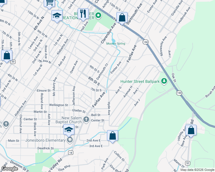 map of restaurants, bars, coffee shops, grocery stores, and more near 815 Fairfax Avenue in Bessemer