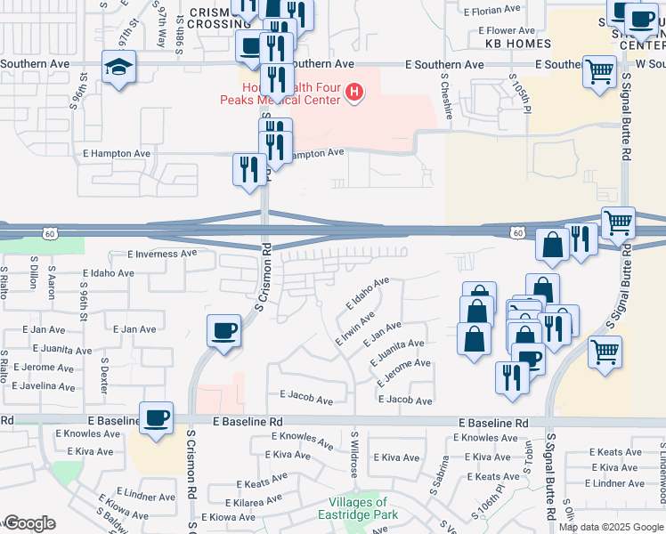 map of restaurants, bars, coffee shops, grocery stores, and more near 10139 East Isleta Avenue in Mesa