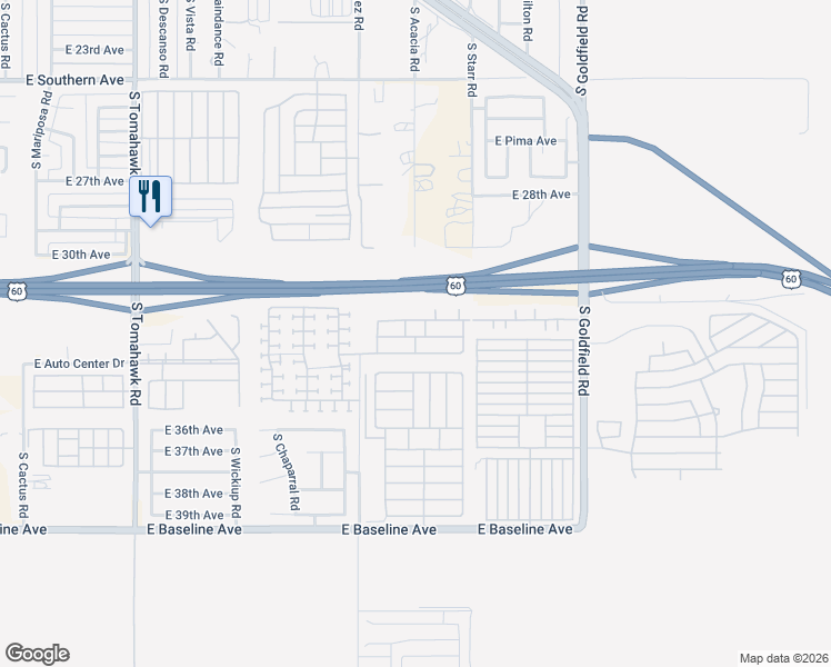 map of restaurants, bars, coffee shops, grocery stores, and more near 3355 South Cortez Road in Apache Junction