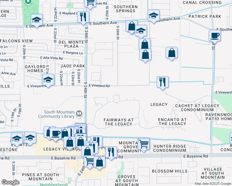 map of restaurants, bars, coffee shops, grocery stores, and more near 2612 East Glass Lane in Phoenix