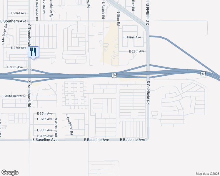 map of restaurants, bars, coffee shops, grocery stores, and more near 3355 South Cortez Road in Apache Junction