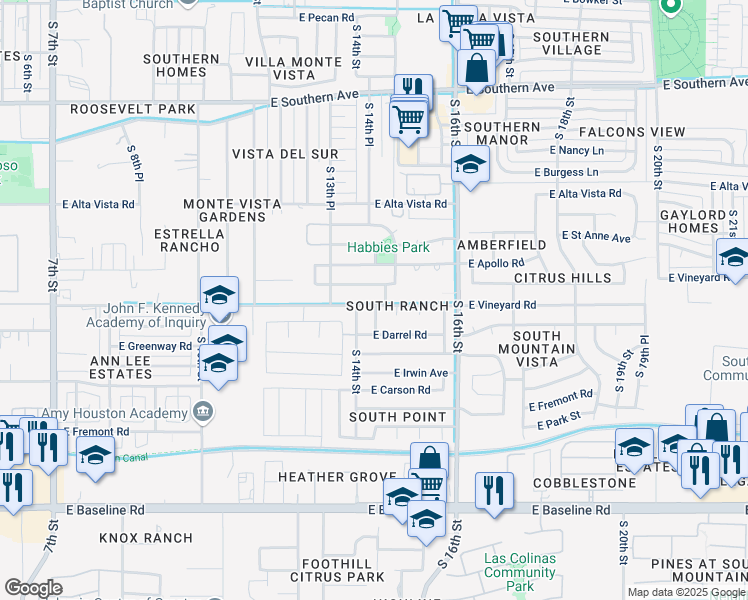 map of restaurants, bars, coffee shops, grocery stores, and more near 1345 East Saint Charles Avenue in Phoenix