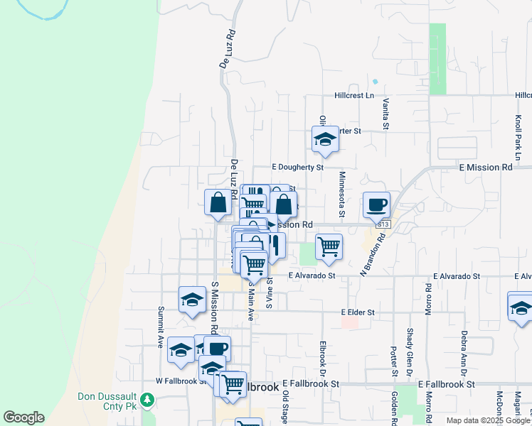 map of restaurants, bars, coffee shops, grocery stores, and more near 438 North Vine Street in Fallbrook