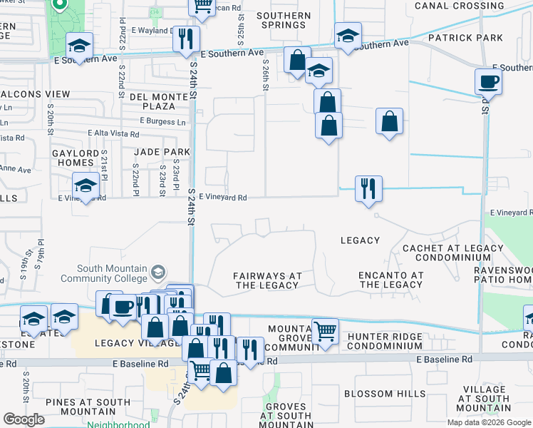 map of restaurants, bars, coffee shops, grocery stores, and more near 2612 East Glass Lane in Phoenix