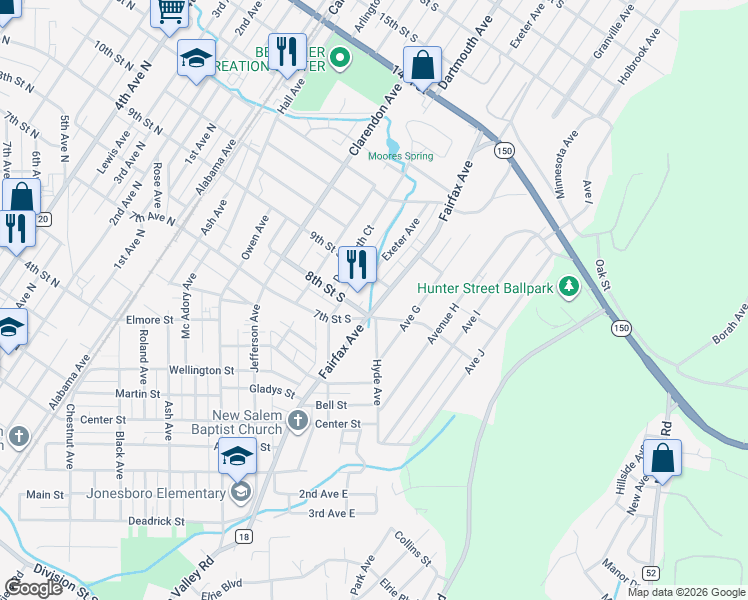 map of restaurants, bars, coffee shops, grocery stores, and more near 815 Fairfax Avenue in Bessemer