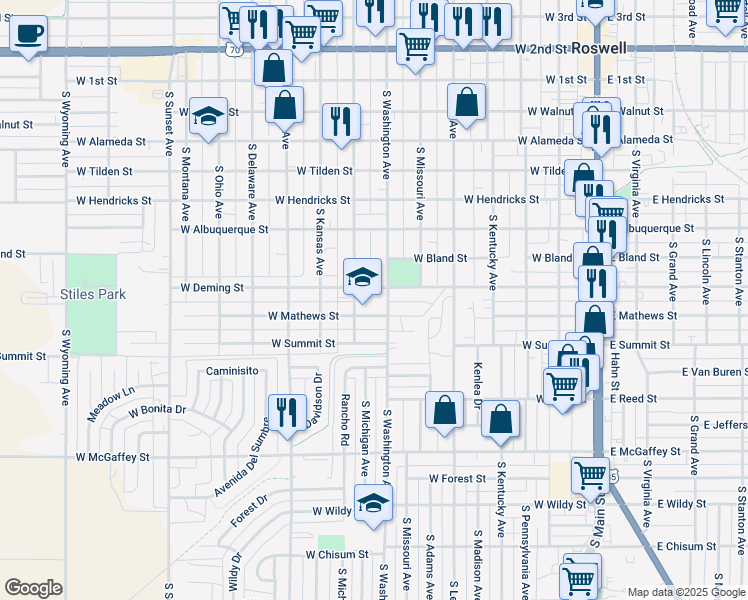 map of restaurants, bars, coffee shops, grocery stores, and more near 700 West Deming Street in Roswell