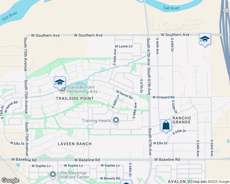 map of restaurants, bars, coffee shops, grocery stores, and more near 6859 West Darrel Road in Phoenix