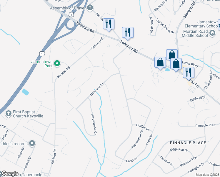 map of restaurants, bars, coffee shops, grocery stores, and more near 2506 Sand Ridge Court in Hephzibah